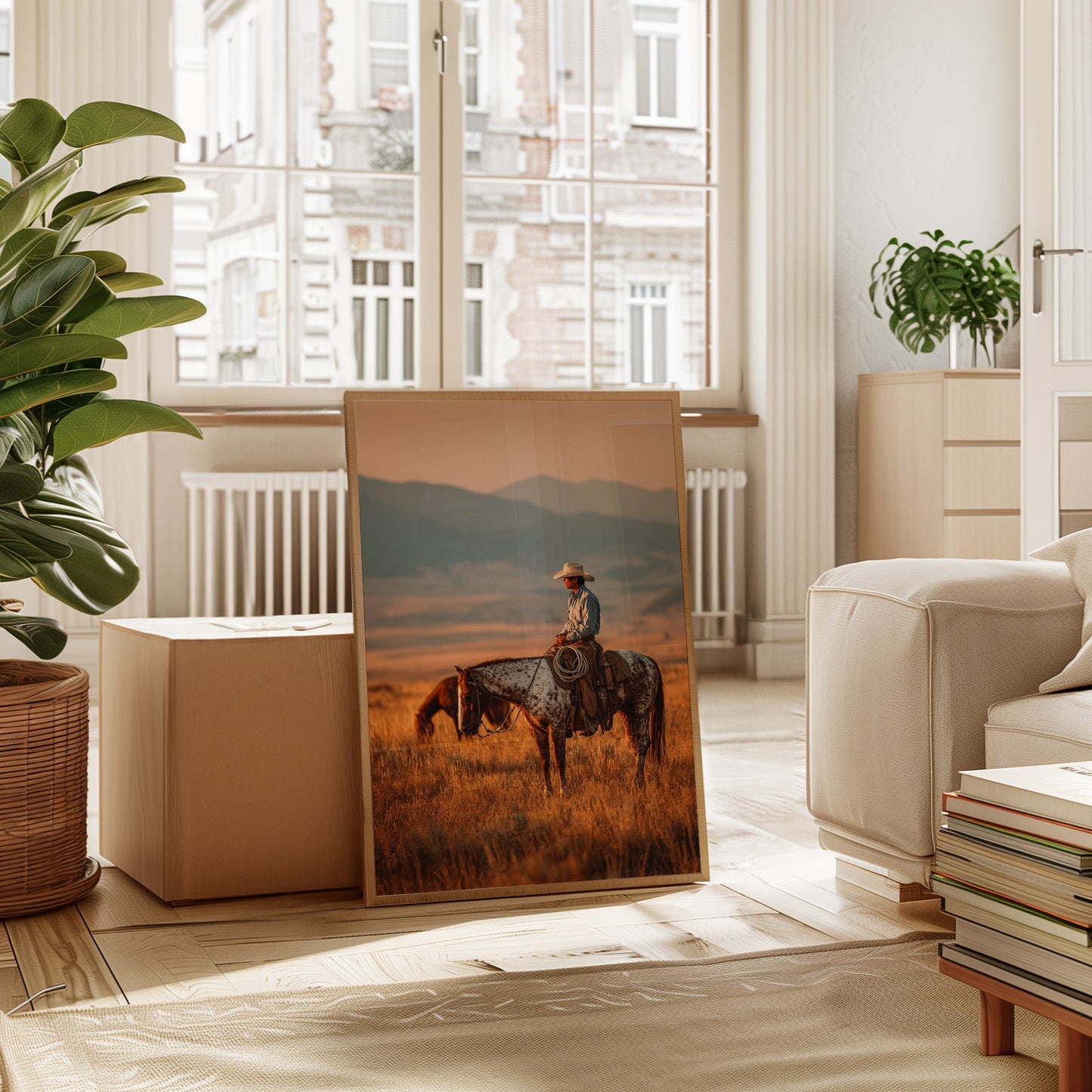 Sunlit Prairie Cowboy Western Wall Art Print