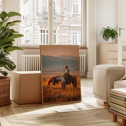 Sunlit Prairie Cowboy Western Wall Art Print