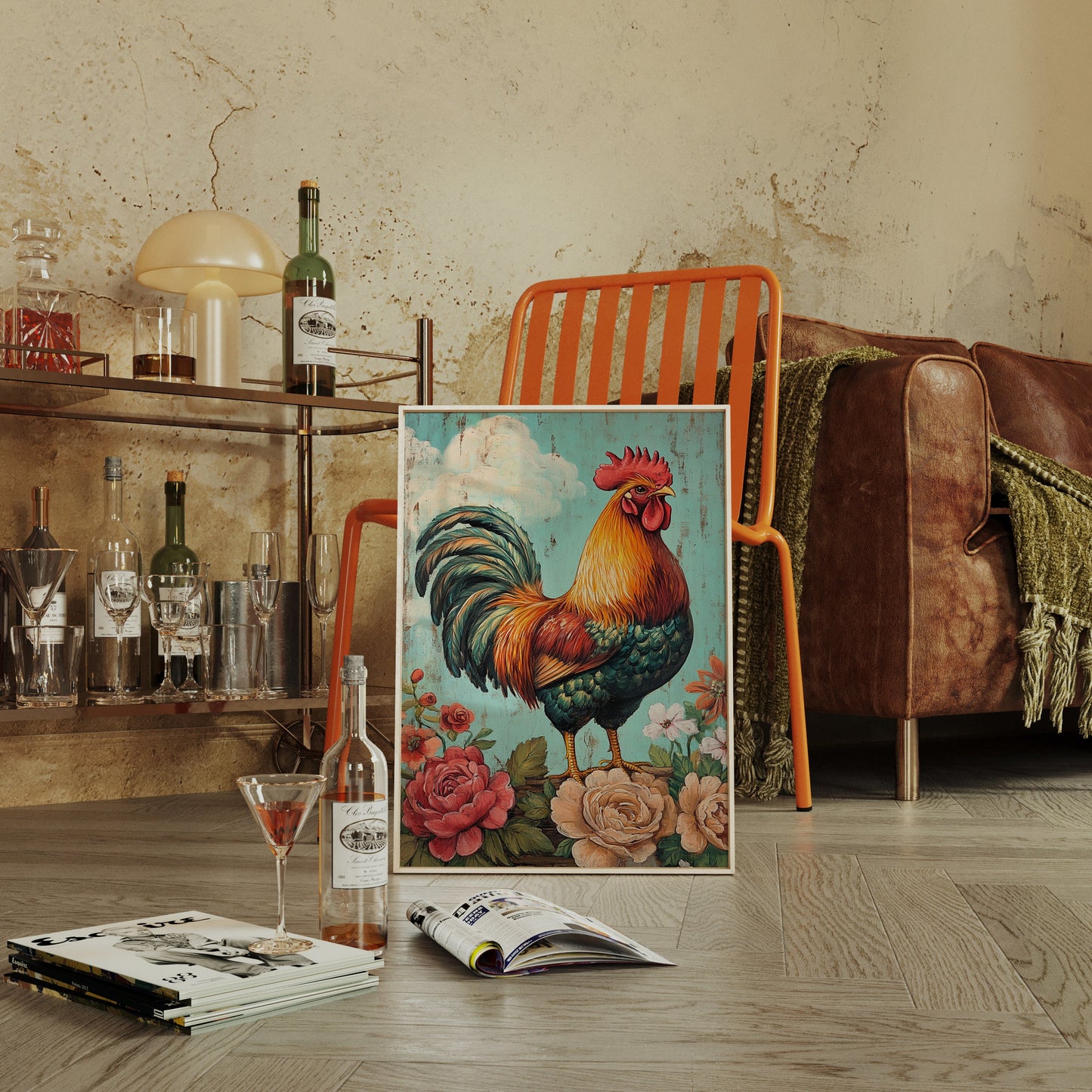King Rooster Wall Art - Floral Farmhouse Print