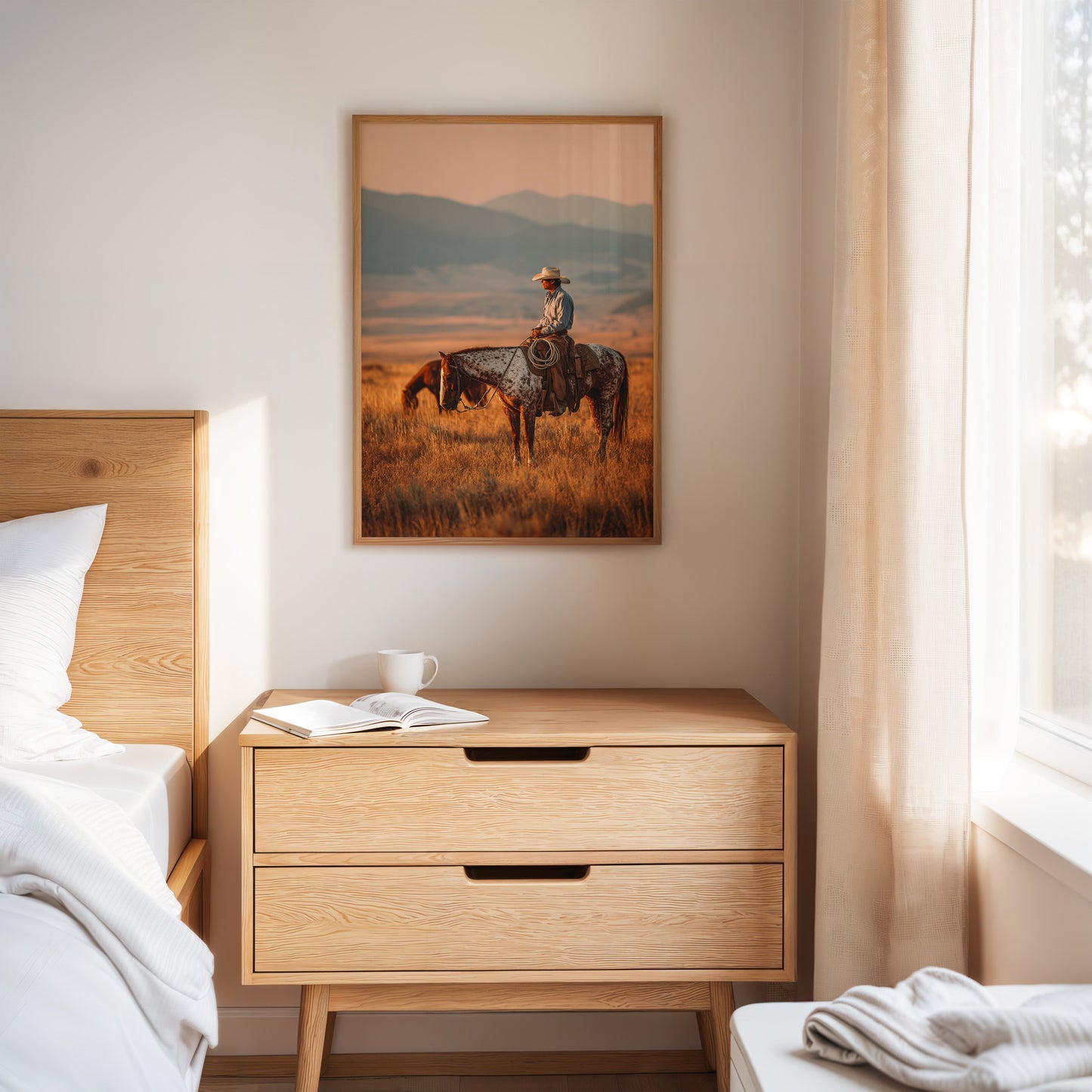 Sunlit Prairie Cowboy Western Wall Art Print