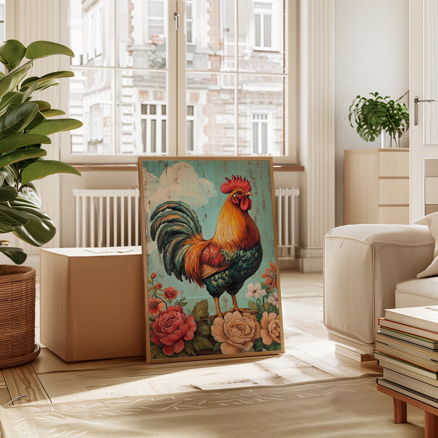King Rooster Wall Art - Floral Farmhouse Print