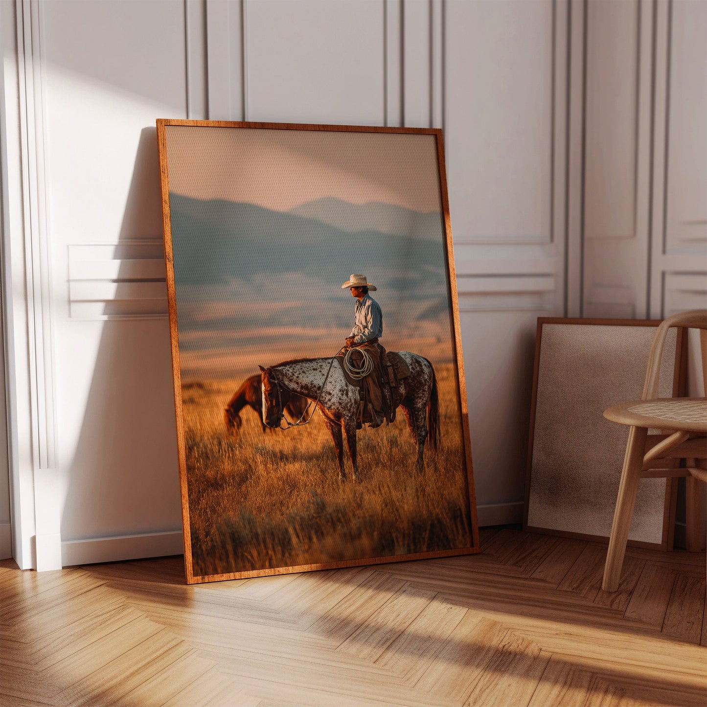 Sunlit Prairie Cowboy Western Wall Art Print