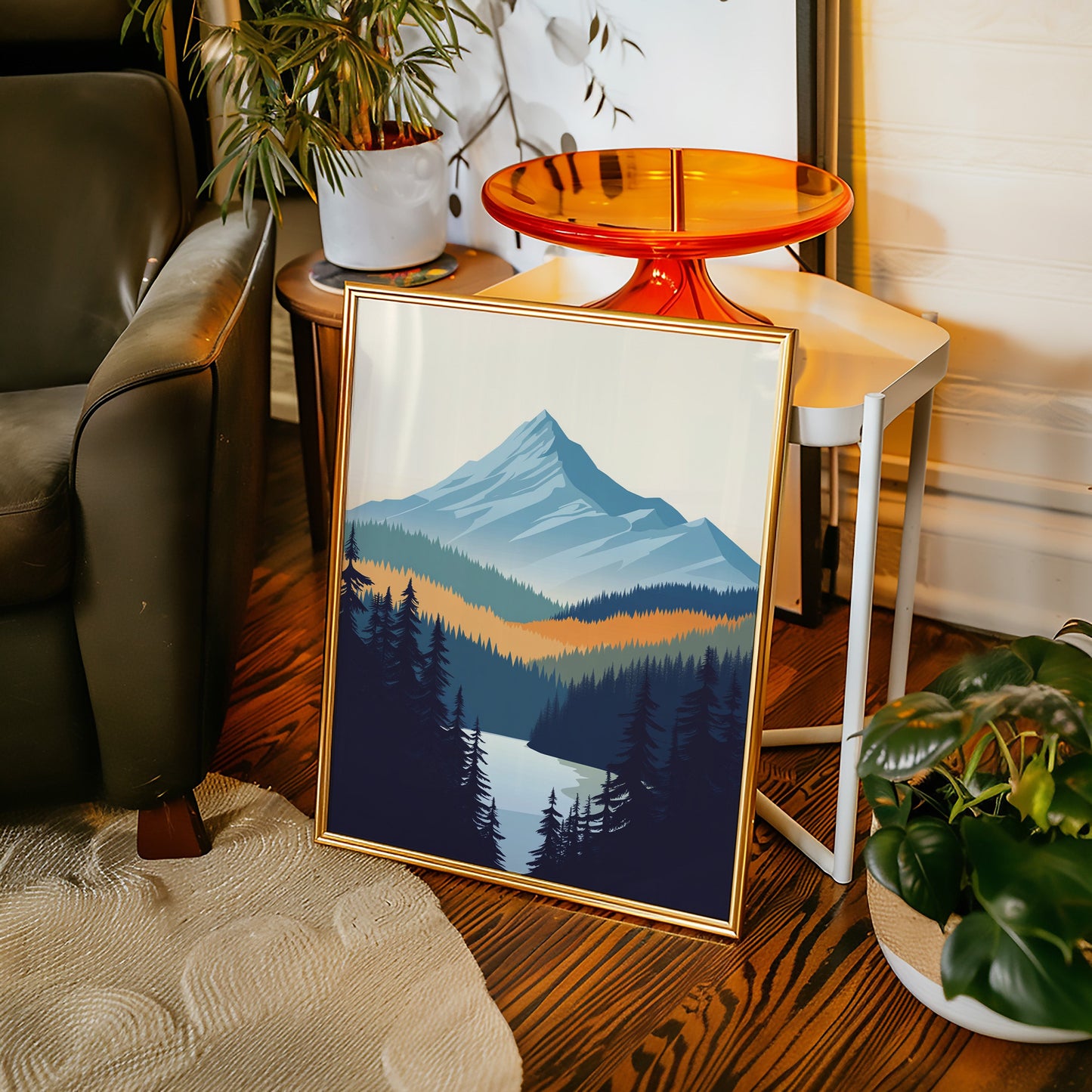 Serene Peaks Modern Mountain Landscape Print