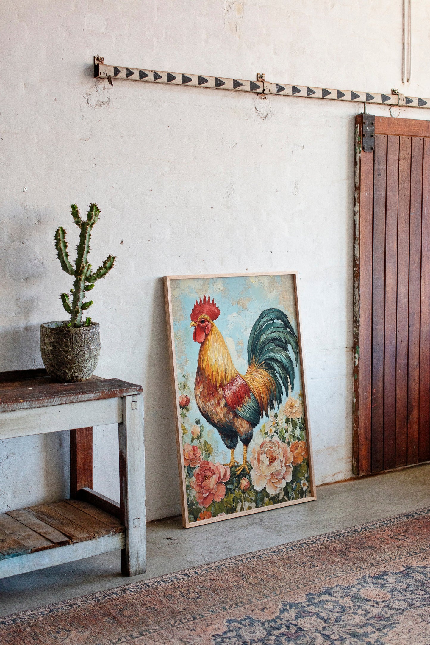 Sunlit Rooster Wall Art - Floral Farmhouse Print