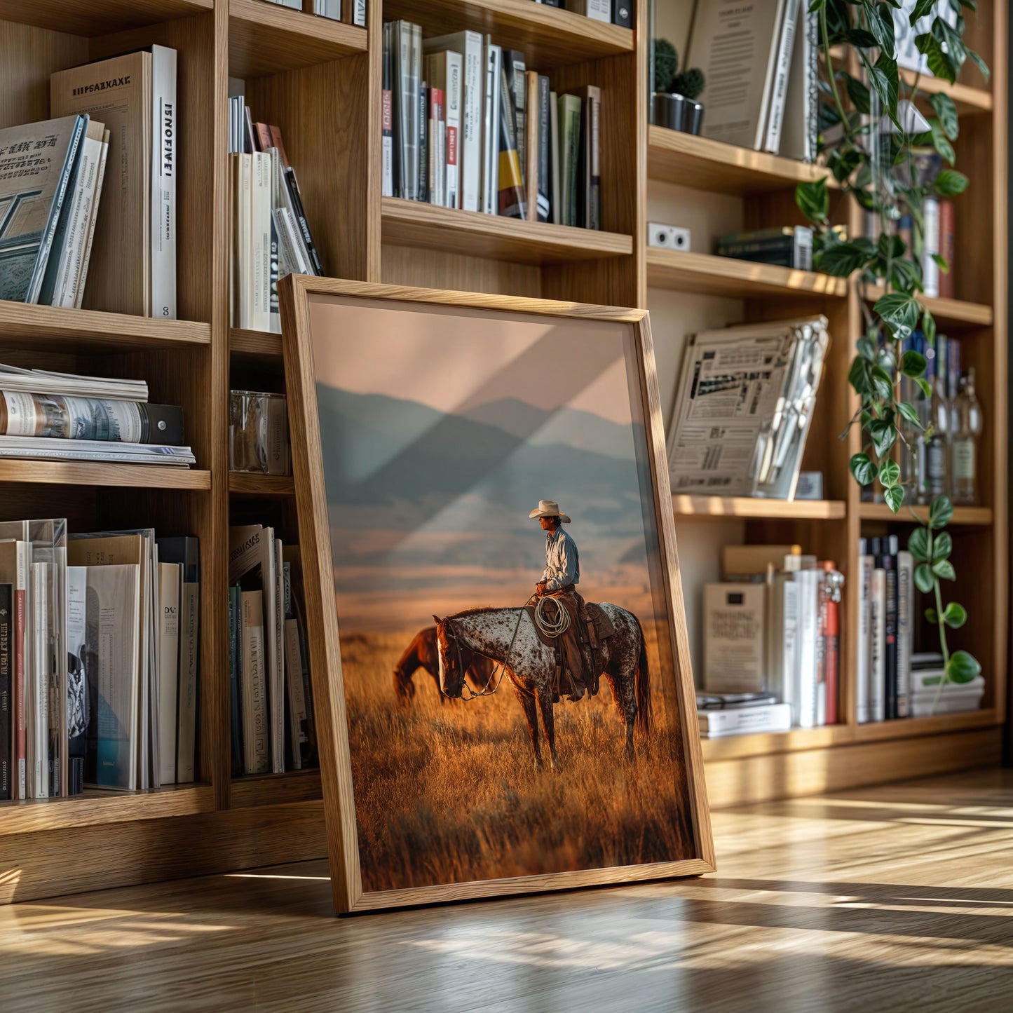 Sunlit Prairie Cowboy Western Wall Art Print