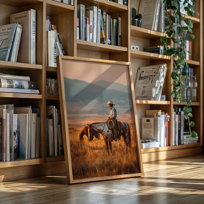 Sunlit Prairie Cowboy Western Wall Art Print