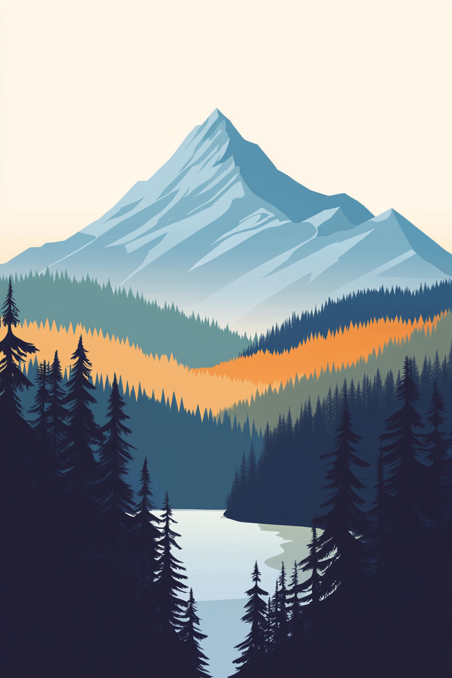 Serene Peaks Modern Mountain Landscape Print
