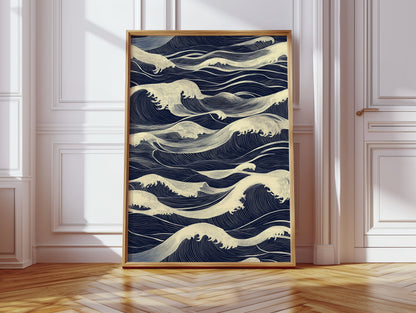 Ocean Waves Japandi Wall Art Print