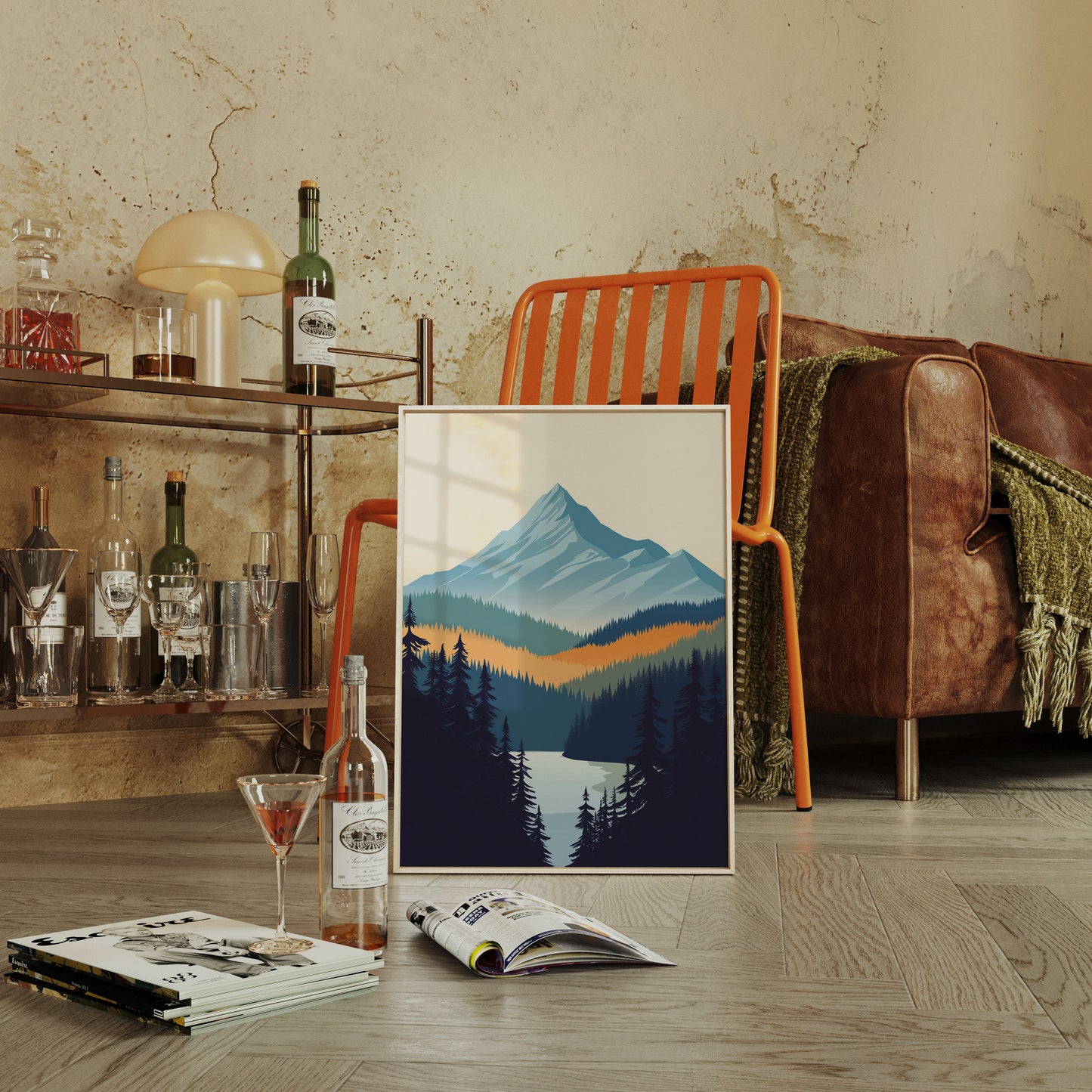 Serene Peaks Modern Mountain Landscape Print