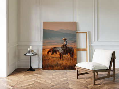 Sunlit Prairie Cowboy Western Wall Art Print