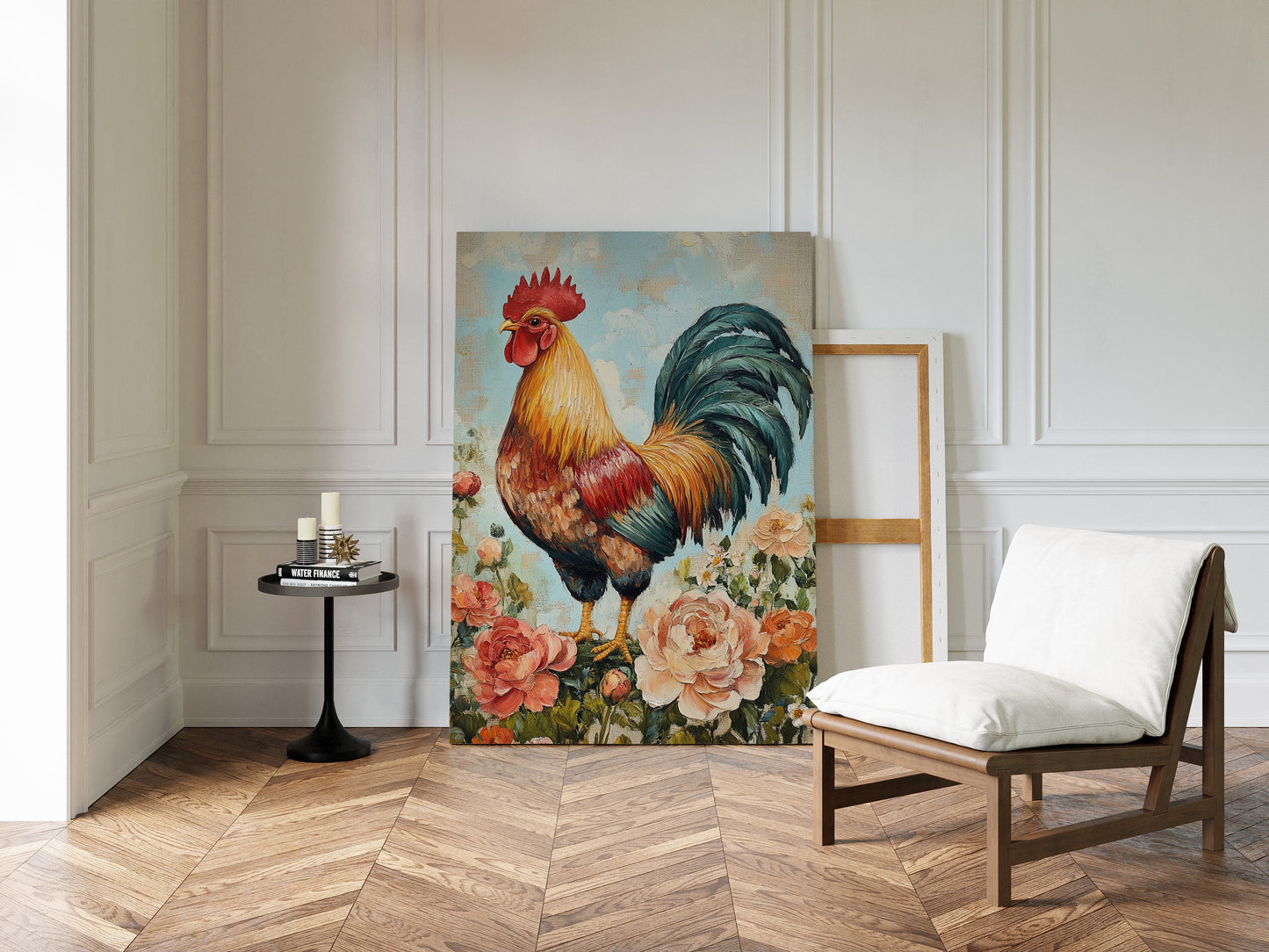 Sunlit Rooster Wall Art - Floral Farmhouse Print