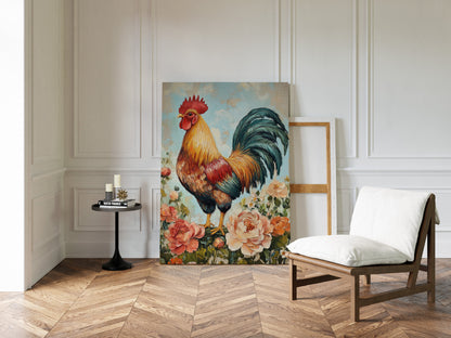 Sunlit Rooster Wall Art - Floral Farmhouse Print