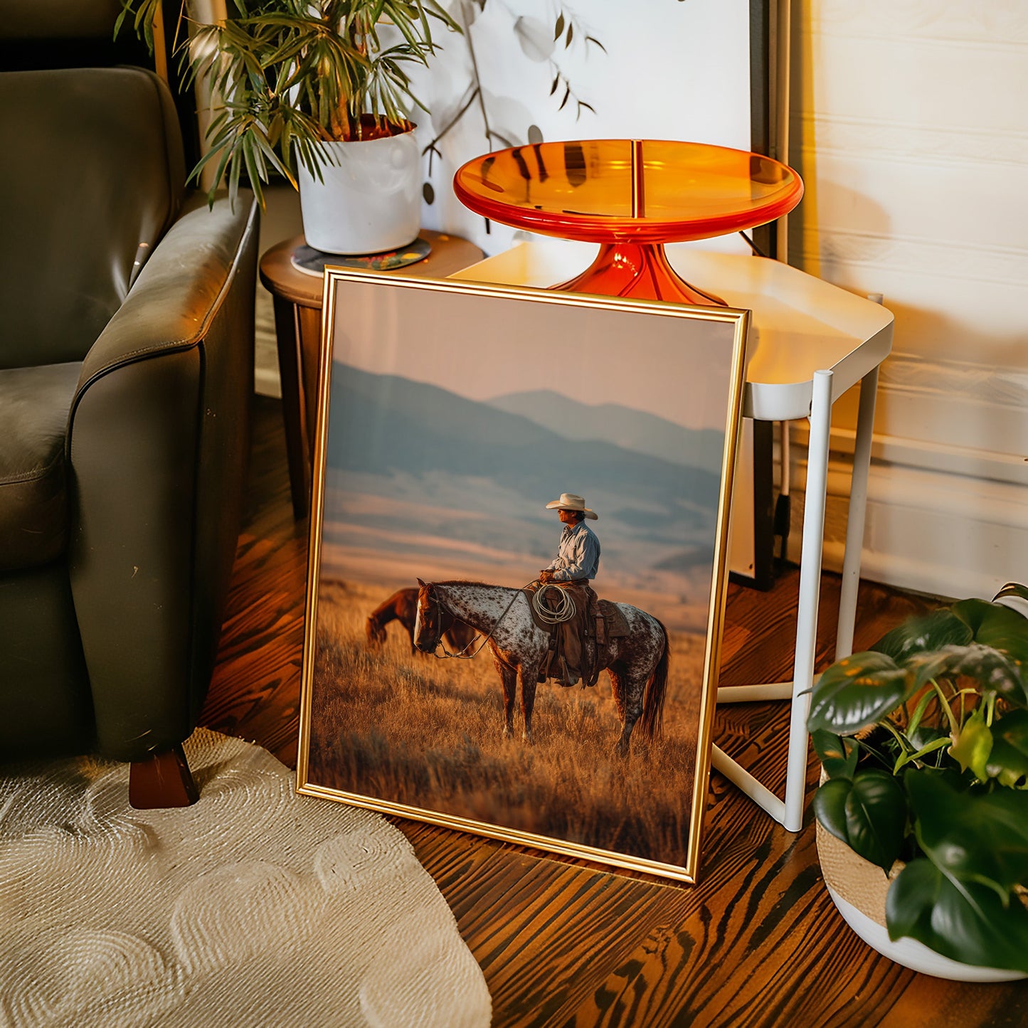 Sunlit Prairie Cowboy Western Wall Art Print