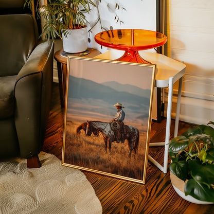 Sunlit Prairie Cowboy Western Wall Art Print