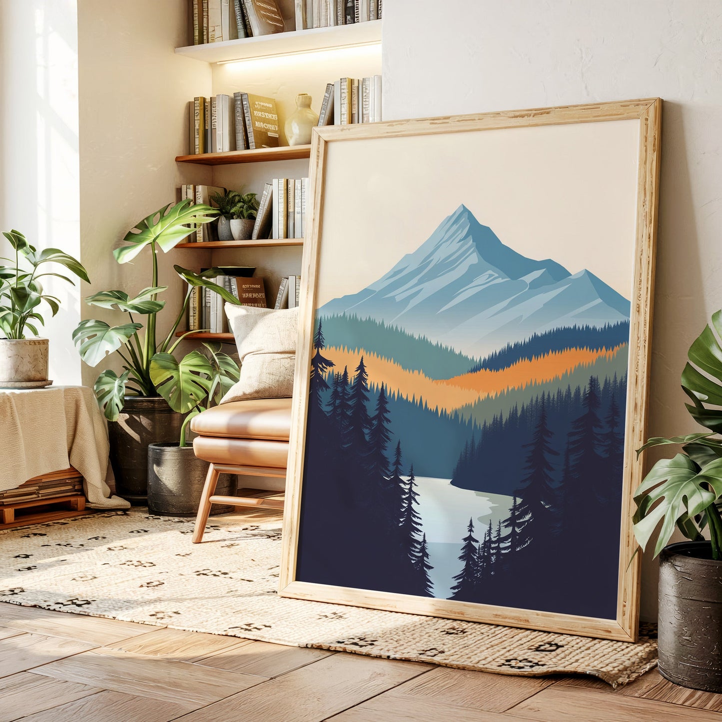 Serene Peaks Modern Mountain Landscape Print