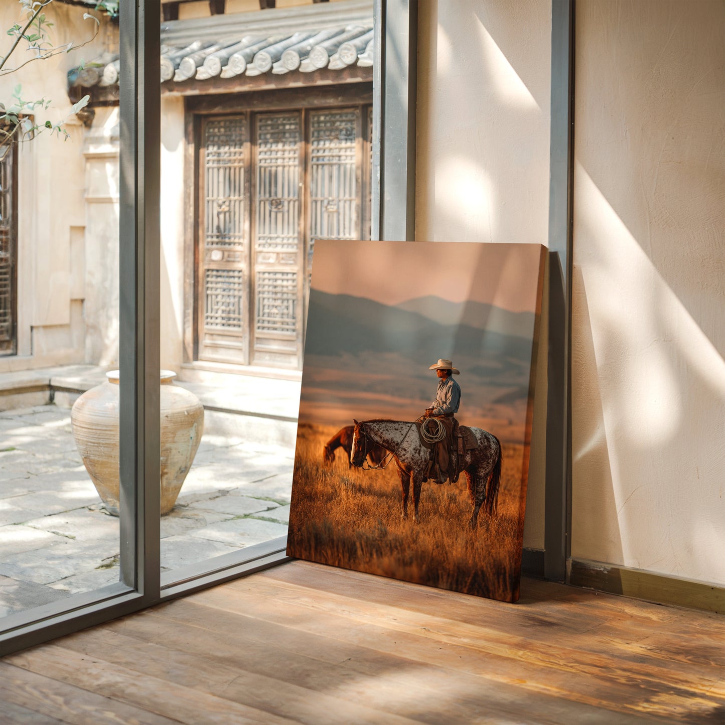 Sunlit Prairie Cowboy Western Wall Art Print