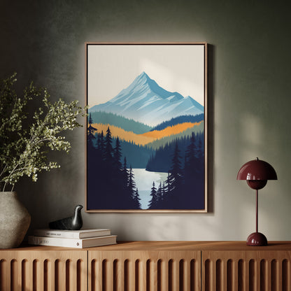 Serene Peaks Modern Mountain Landscape Print