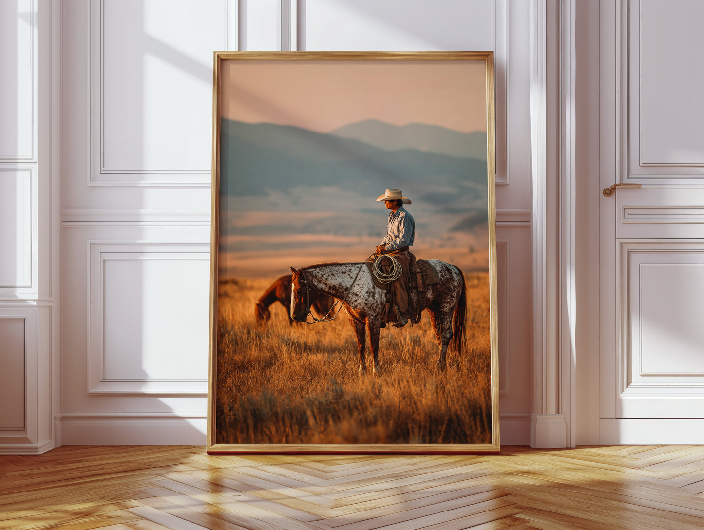 Sunlit Prairie Cowboy Western Wall Art Print