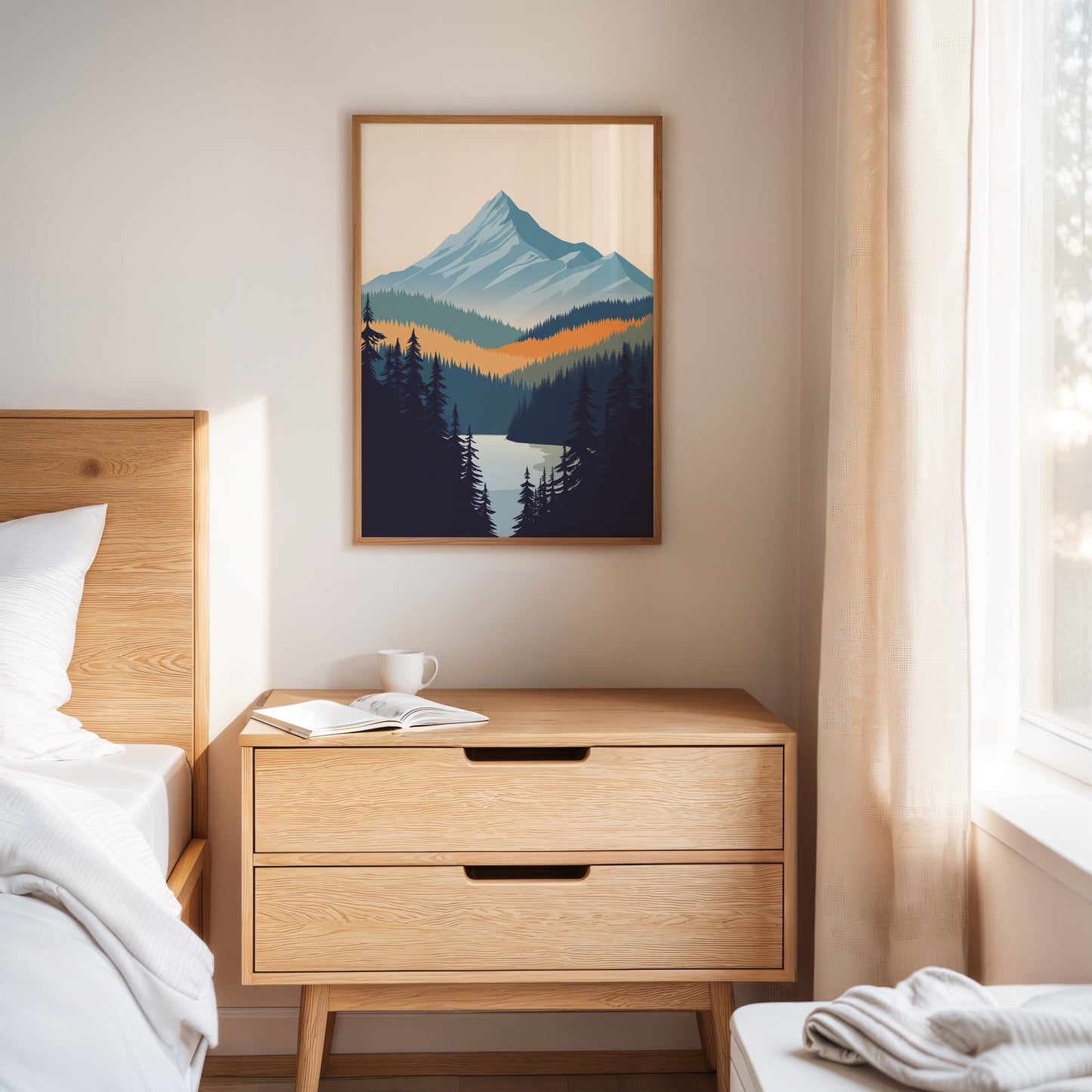 Serene Peaks Modern Mountain Landscape Print