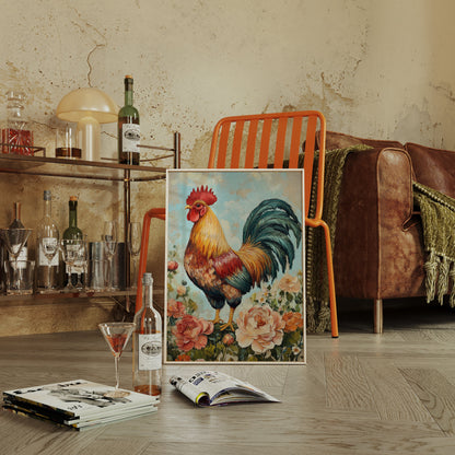 Sunlit Rooster Wall Art - Floral Farmhouse Print