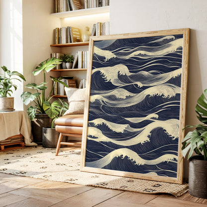 Ocean Waves Japandi Wall Art Print