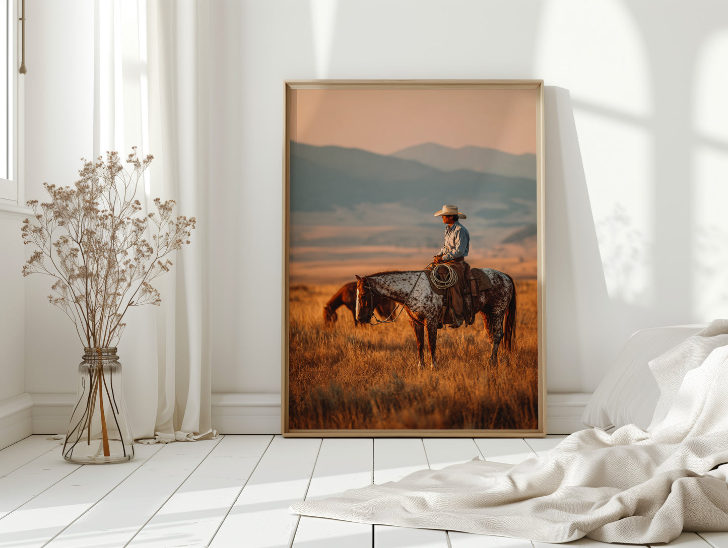 Sunlit Prairie Cowboy Western Wall Art Print