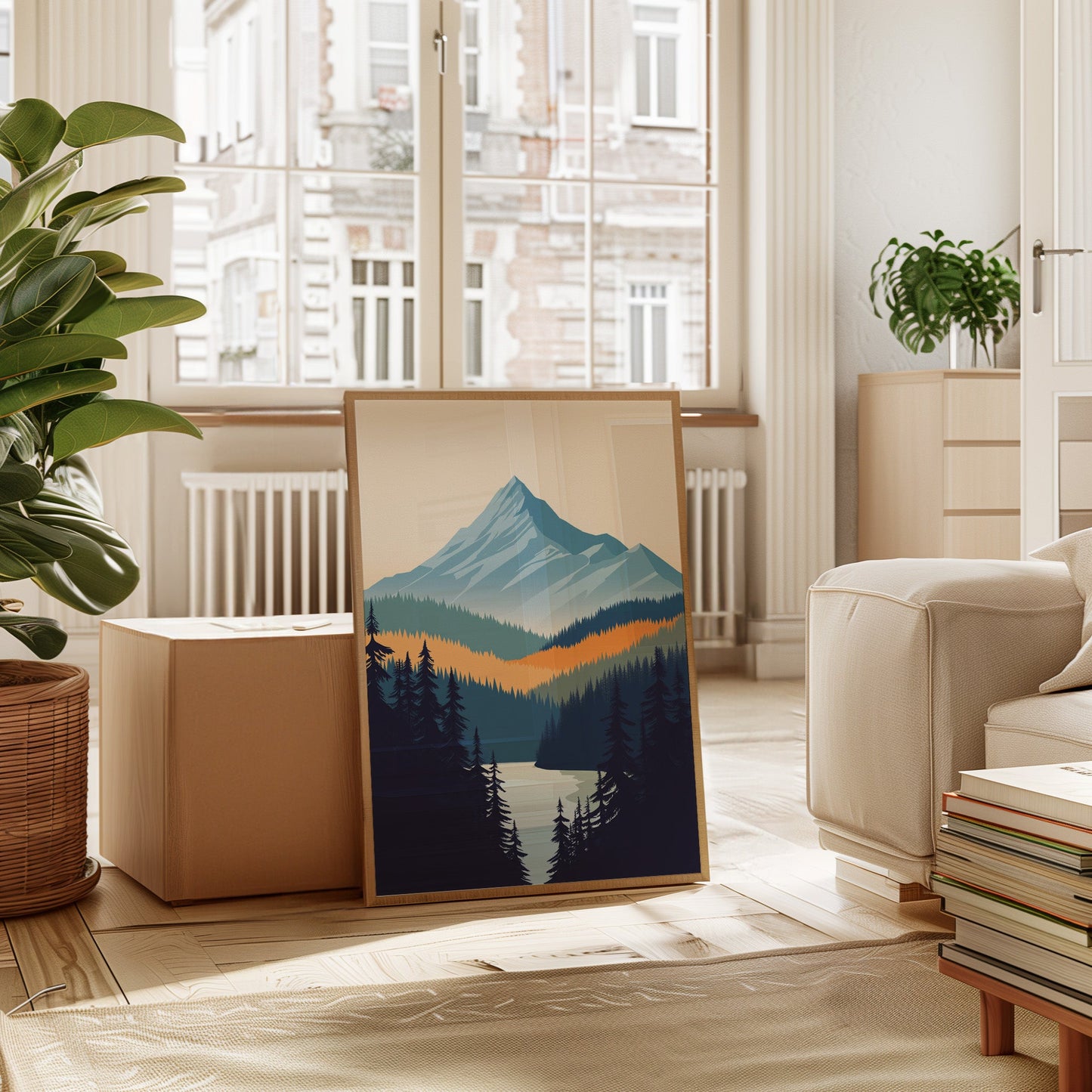 Serene Peaks Modern Mountain Landscape Print
