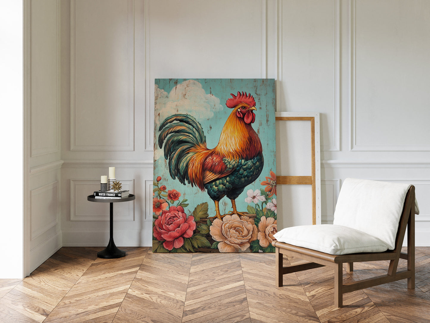 King Rooster Wall Art - Floral Farmhouse Print
