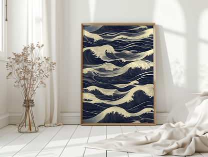 Ocean Waves Japandi Wall Art Print