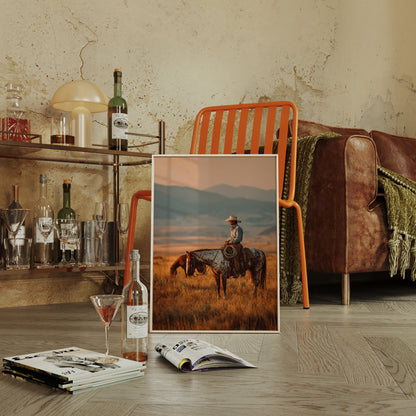 Sunlit Prairie Cowboy Western Wall Art Print