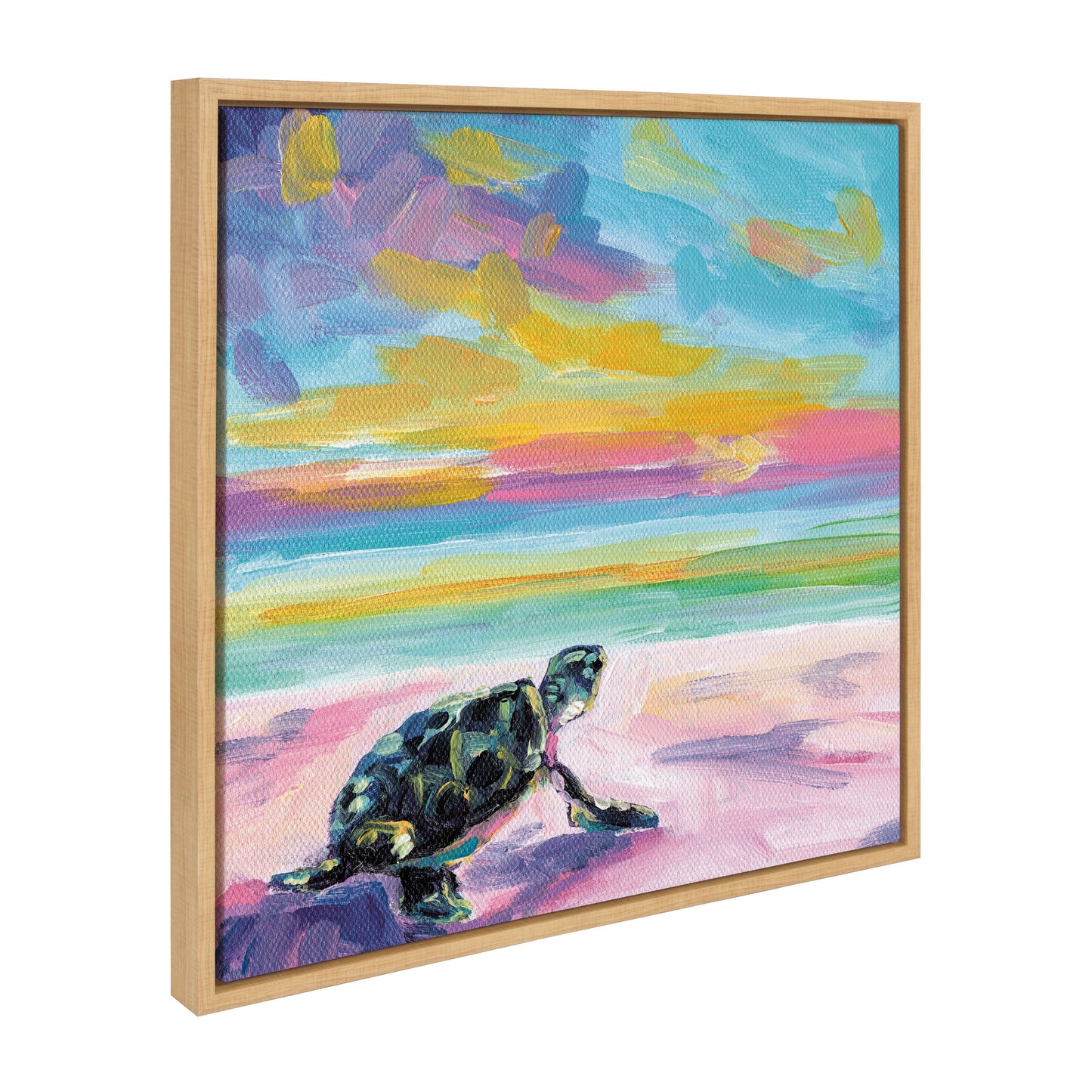 Sunset Sea Turtle Framed Canvas Wall Art