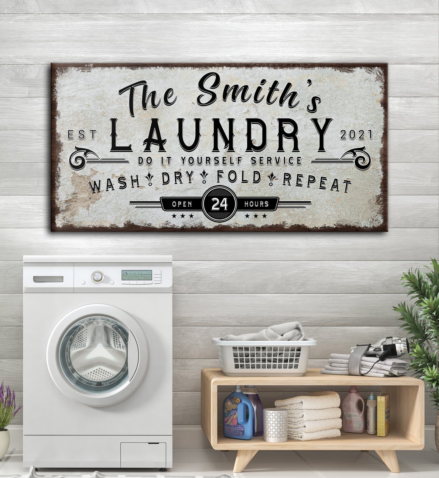 Personalized Laundry Room Family Name Canvas Sign