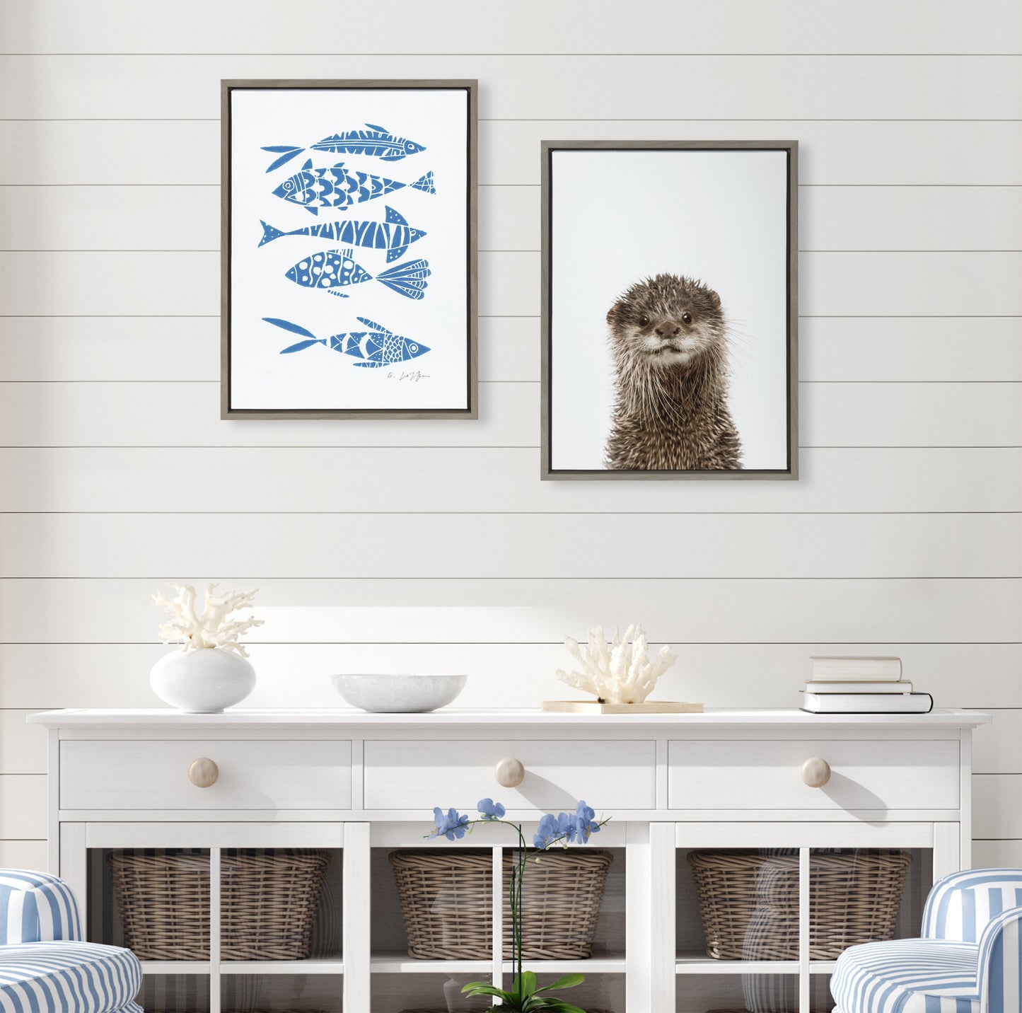 Otter Portrait Framed Canvas Wall Art, Nursery Decor