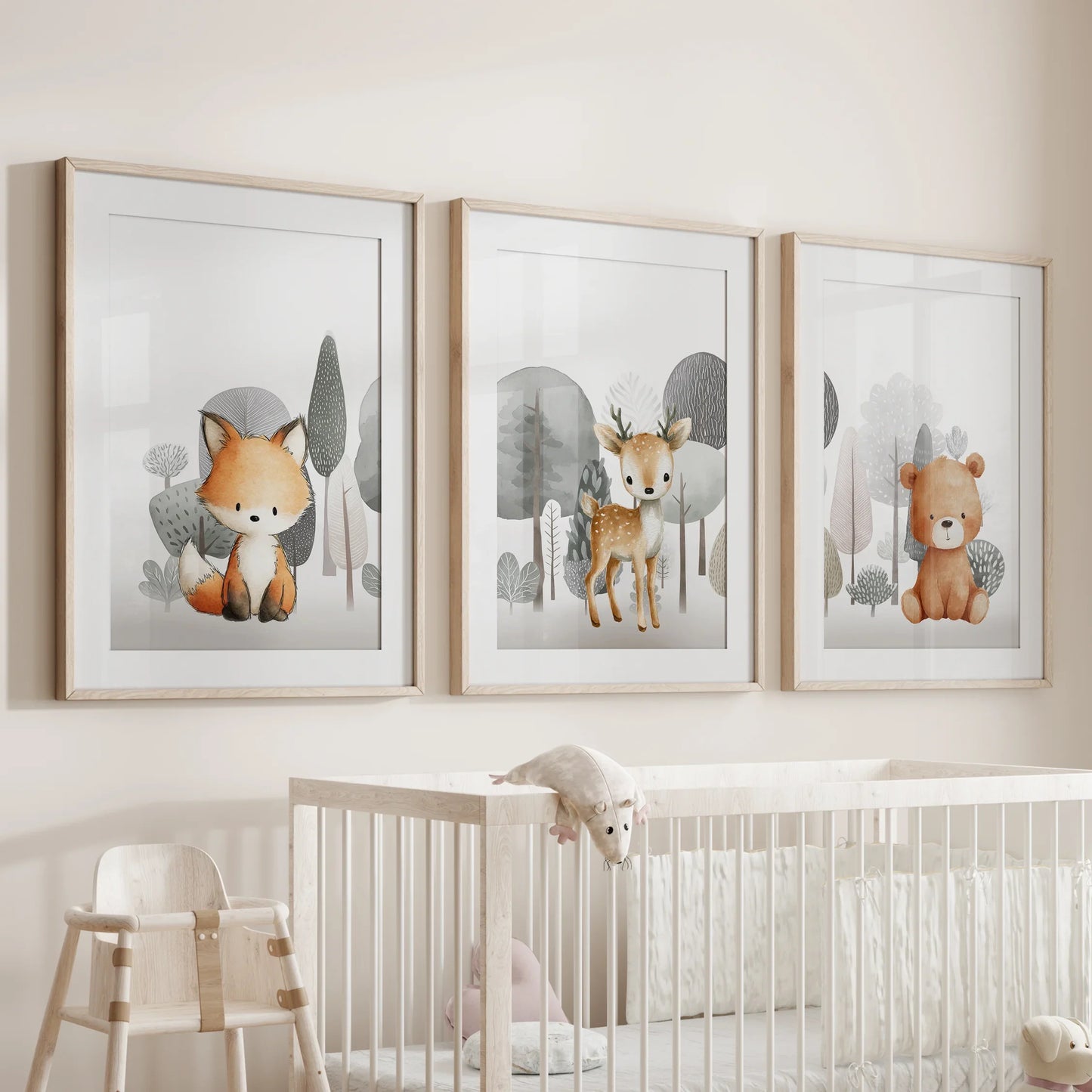 Woodland Animal Nursery Wall Art, Fox Fawn Bear Set of 3