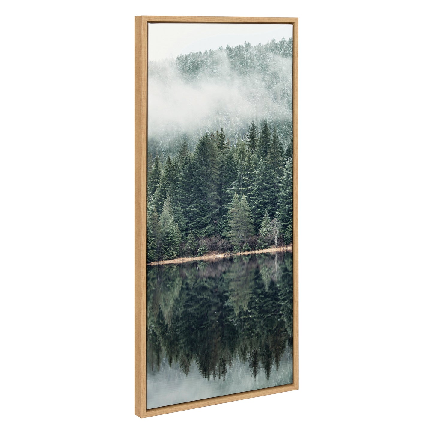 Misty forest framed canvas wall art with smoky tree-covered hills