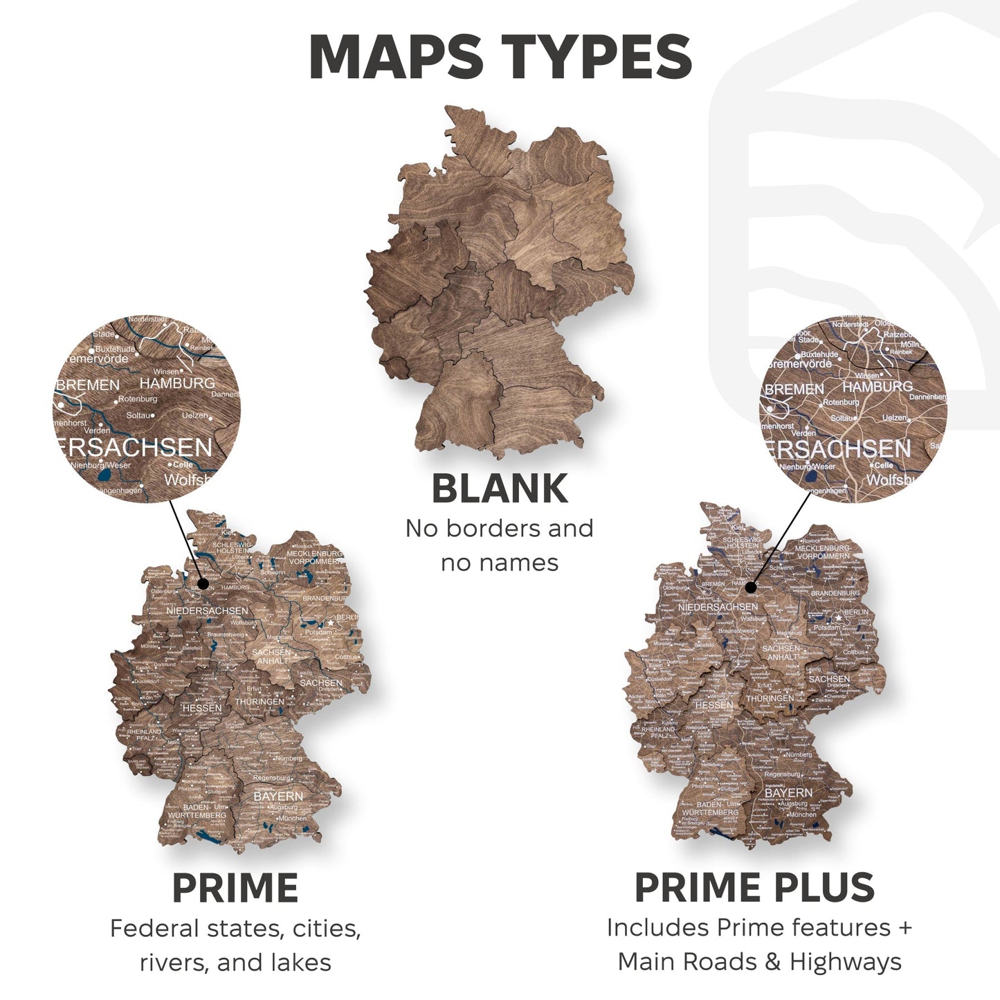 Wooden Germany Map Wall Art - Dark Walnut