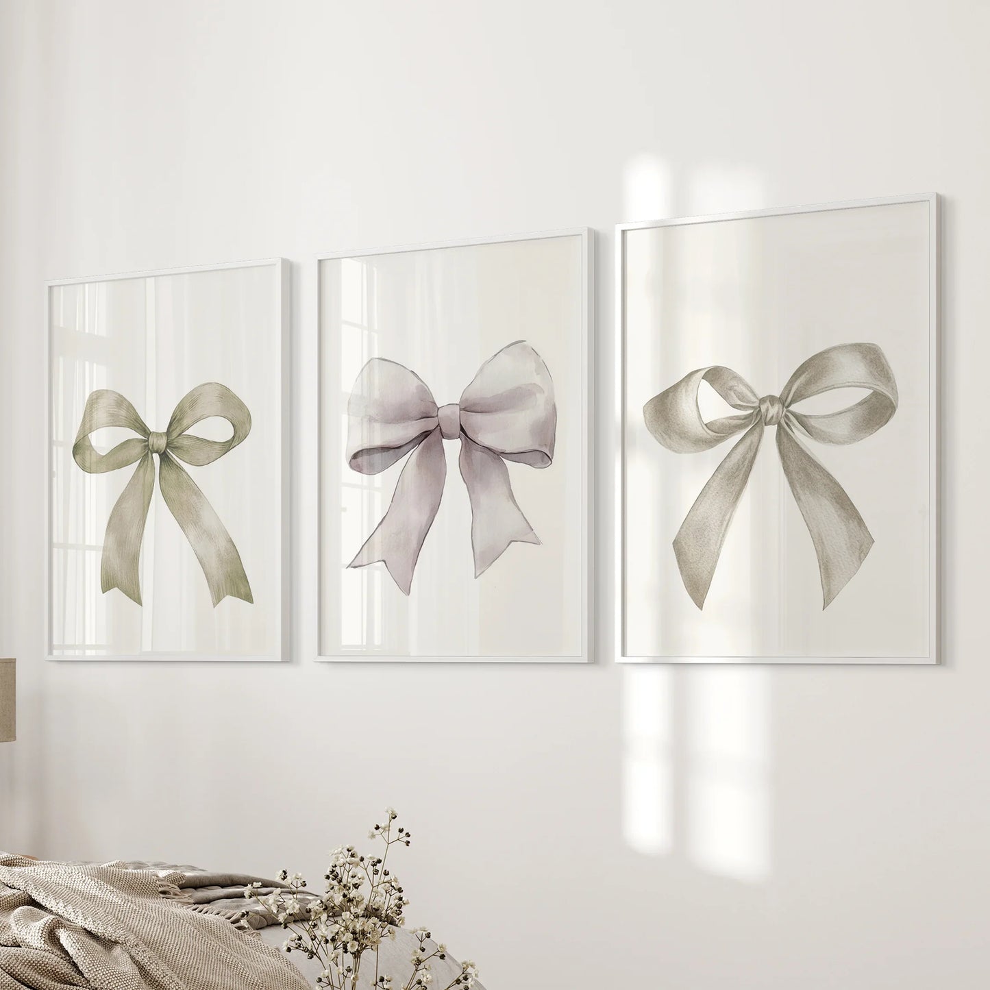 Aesthetic Bow Wall Art Set of 3 Neutral Gallery Set