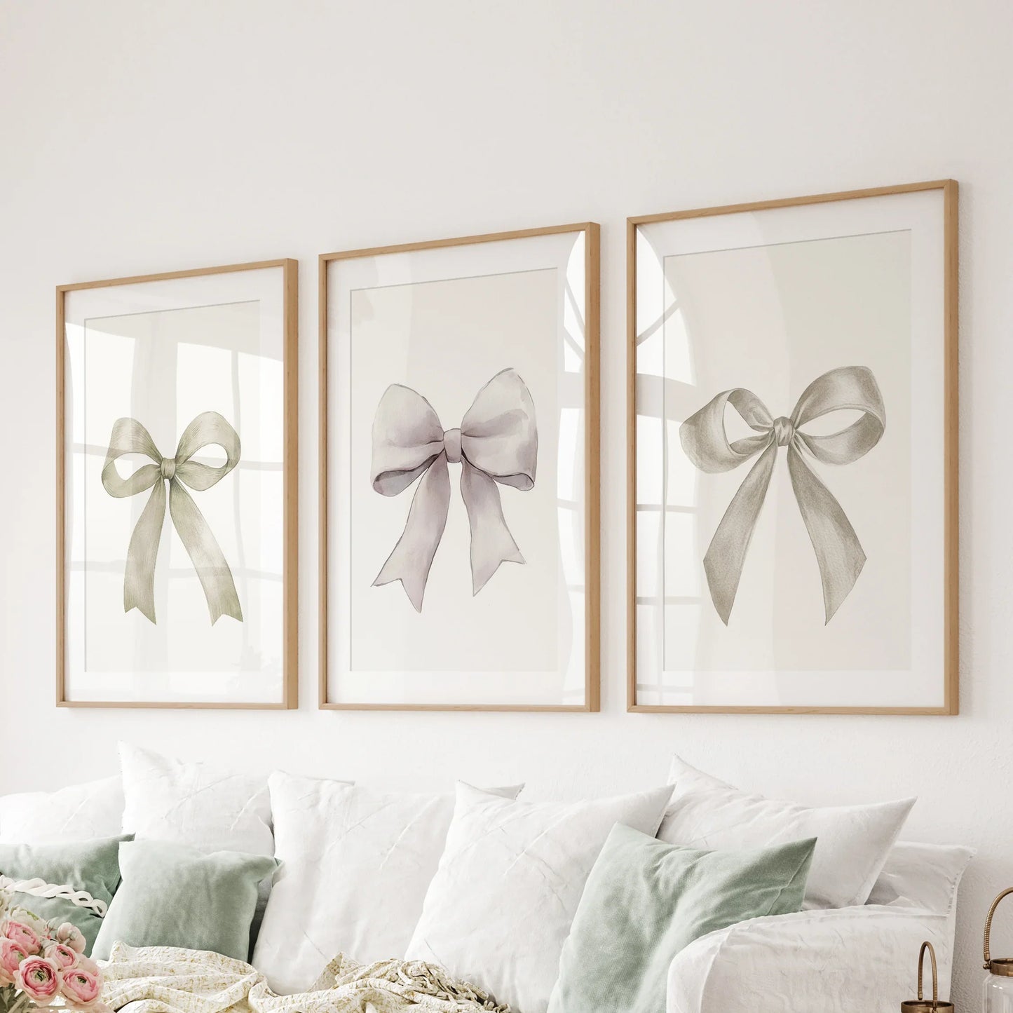 Aesthetic Bow Wall Art Set of 3 Neutral Gallery Set