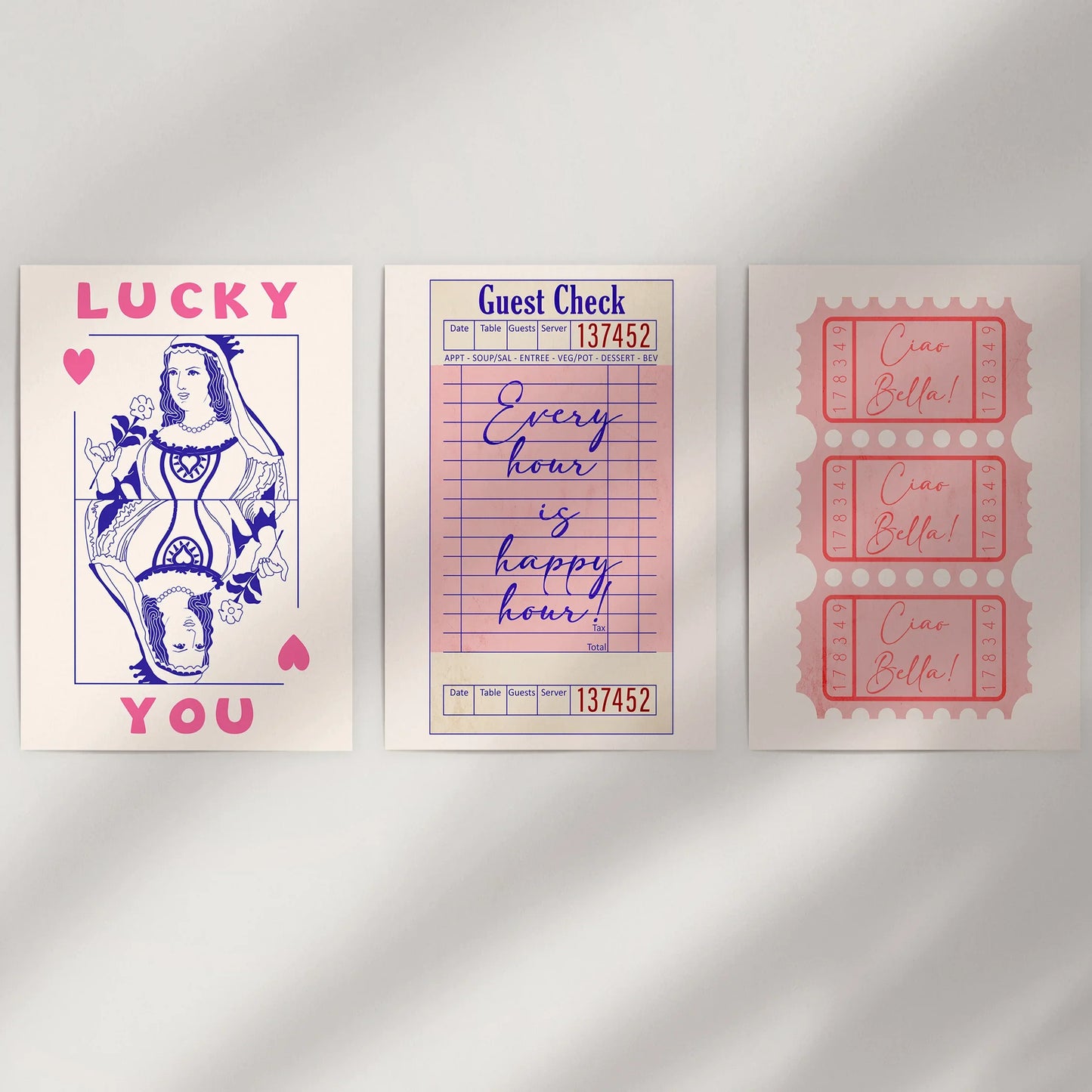 Guest Check Playing Card Retro Dopamine Wall Art Set