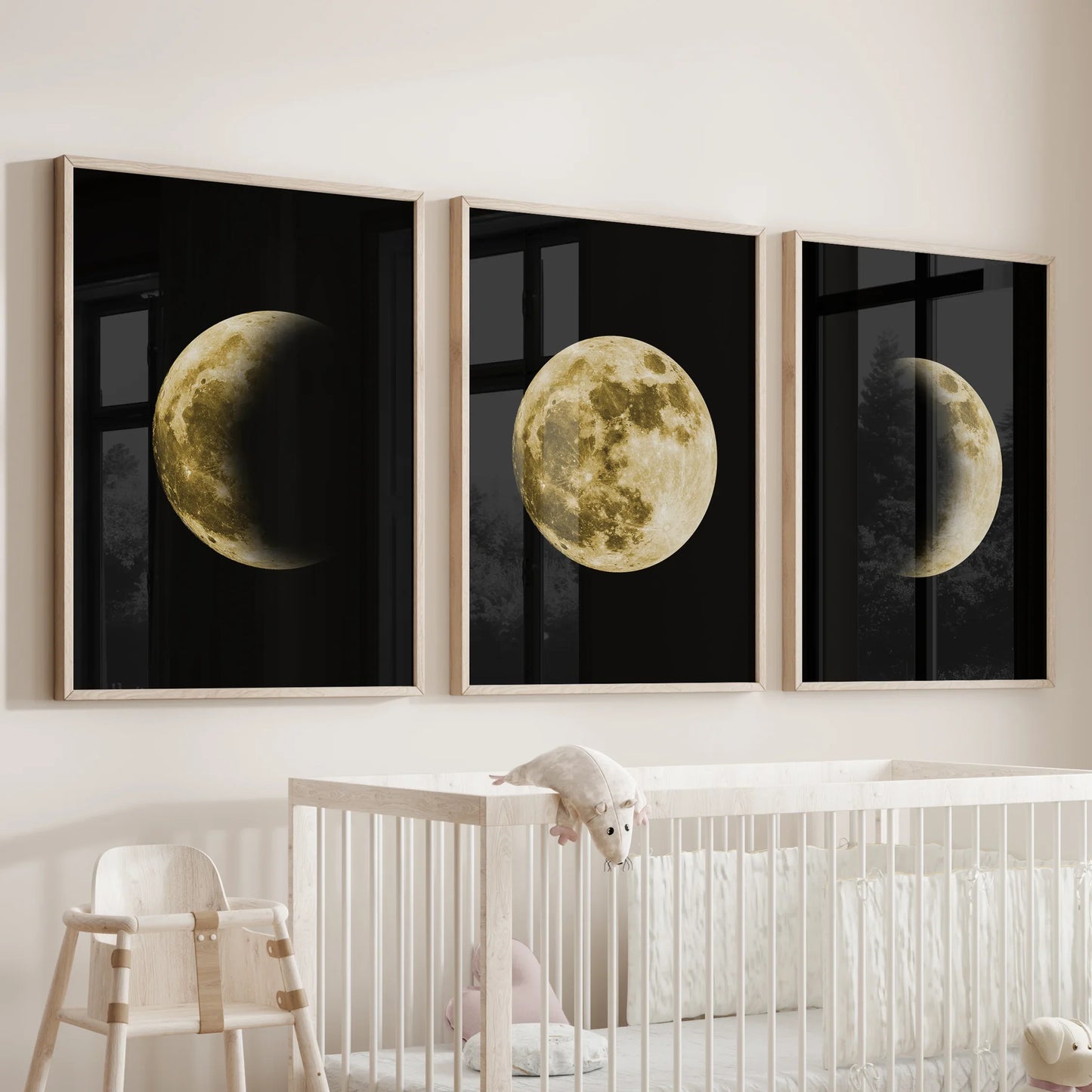 Celestial Moon Phases Wall Art Set of 3 Gold Prints