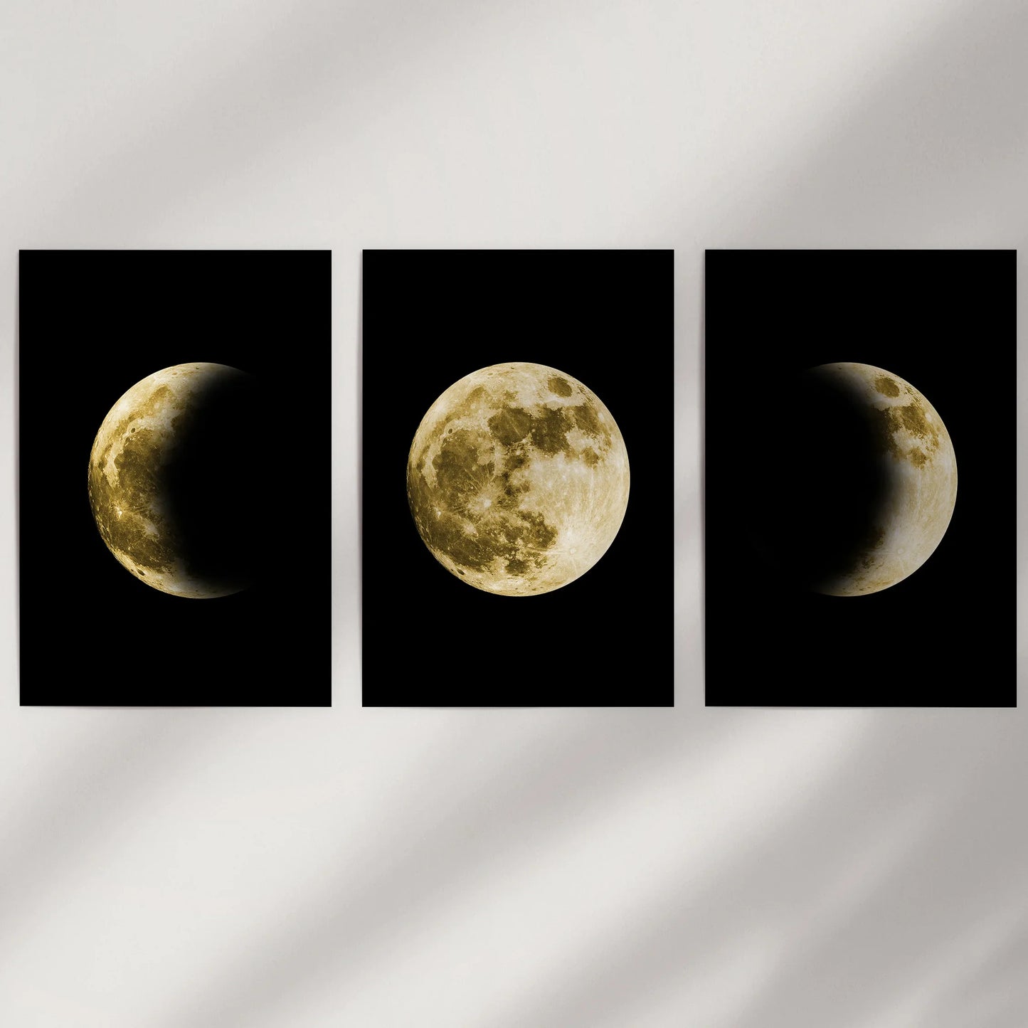 Celestial Moon Phases Wall Art Set of 3 Gold Prints
