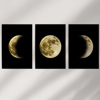 Celestial Moon Phases Wall Art Set of 3 Gold Prints