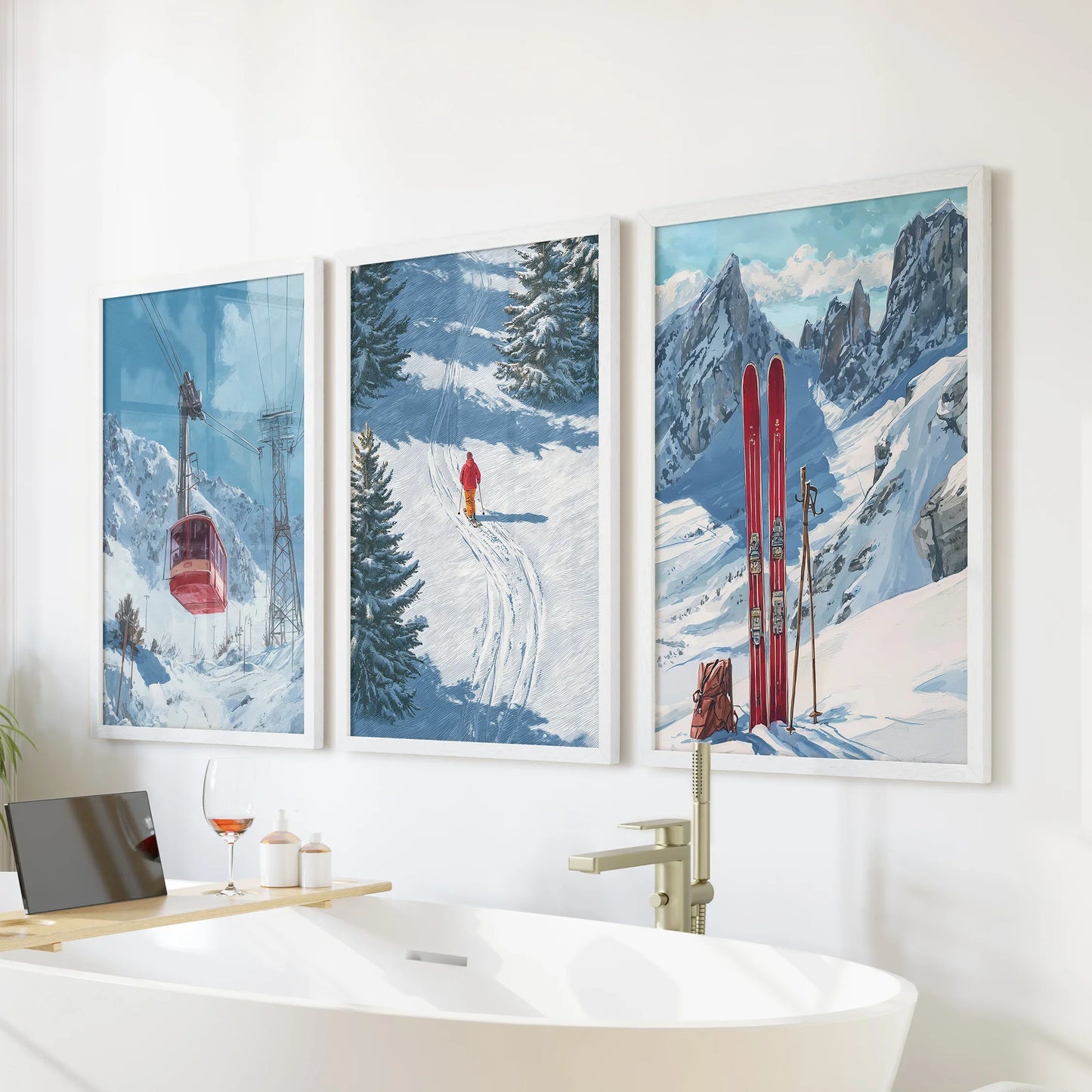Snowy Mountain Ski Wall Art, 3 Piece Winter Print Set