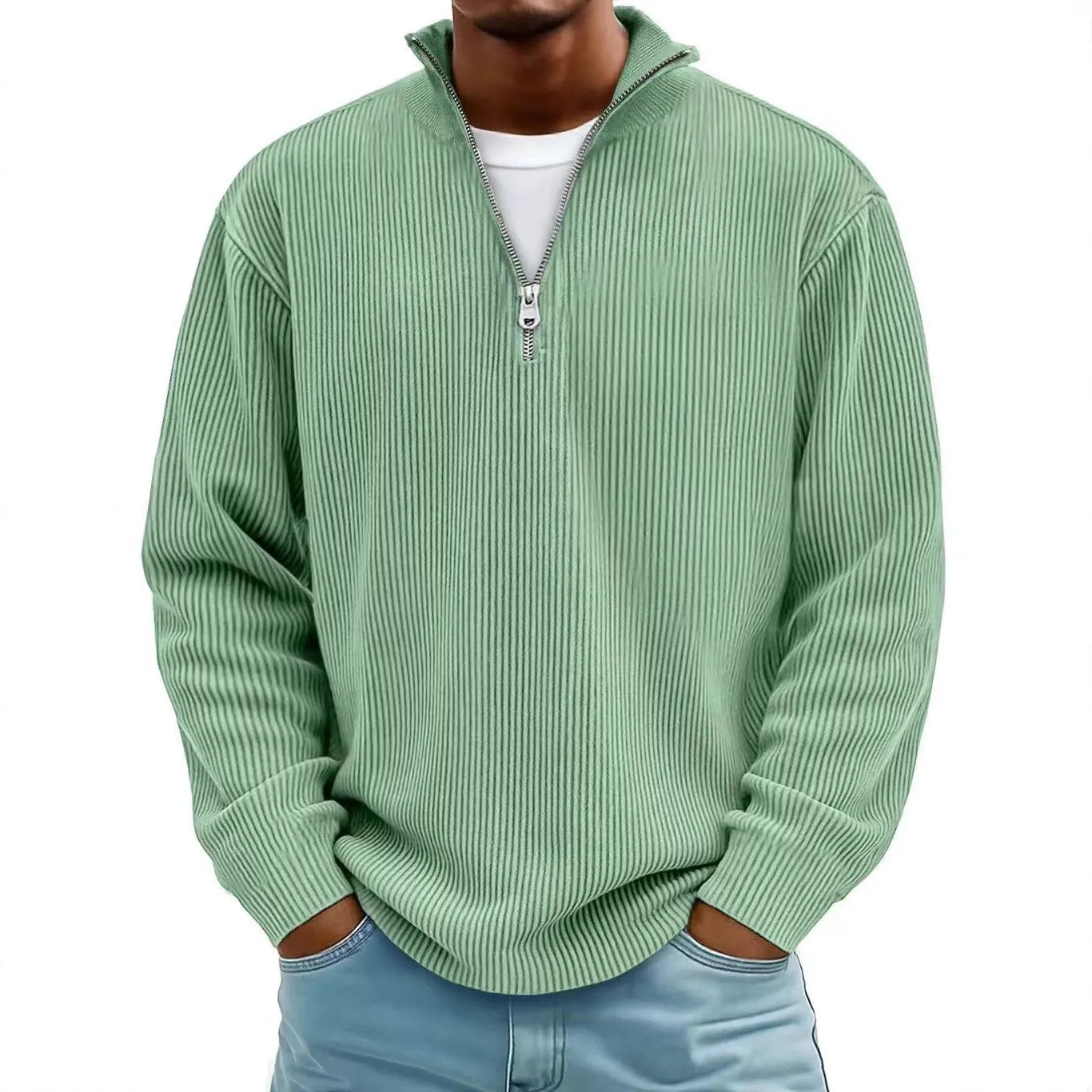 green men’s corduroy zipper top
