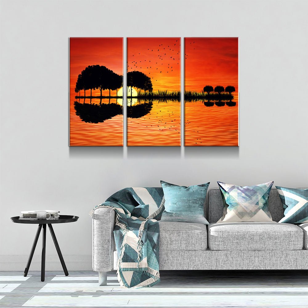 Guitar Tree Lake Sunset 3-Piece Canvas Wall Art