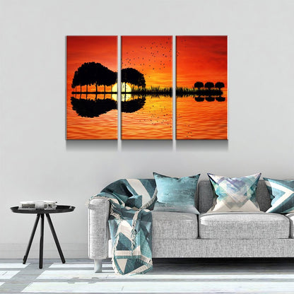 Guitar Tree Lake Sunset 3-Piece Canvas Wall Art