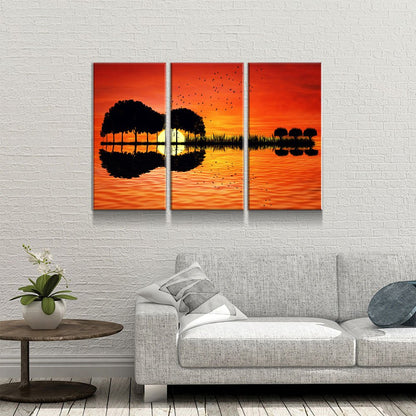 Guitar Tree Lake Sunset 3-Piece Canvas Wall Art