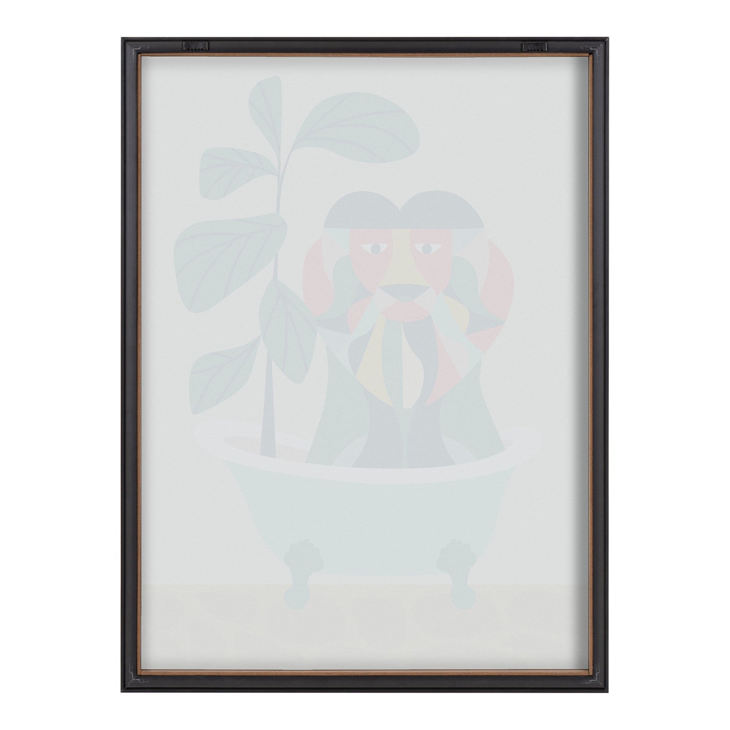 Mid Century Modern Lion in Bathtub Framed Glass Wall Art