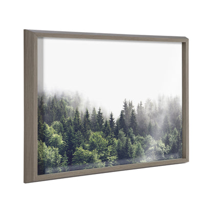 Lush Green Forest Foggy Day Framed Glass Wall Art