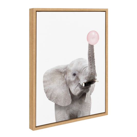 Bubble gum elephant framed canvas wall art